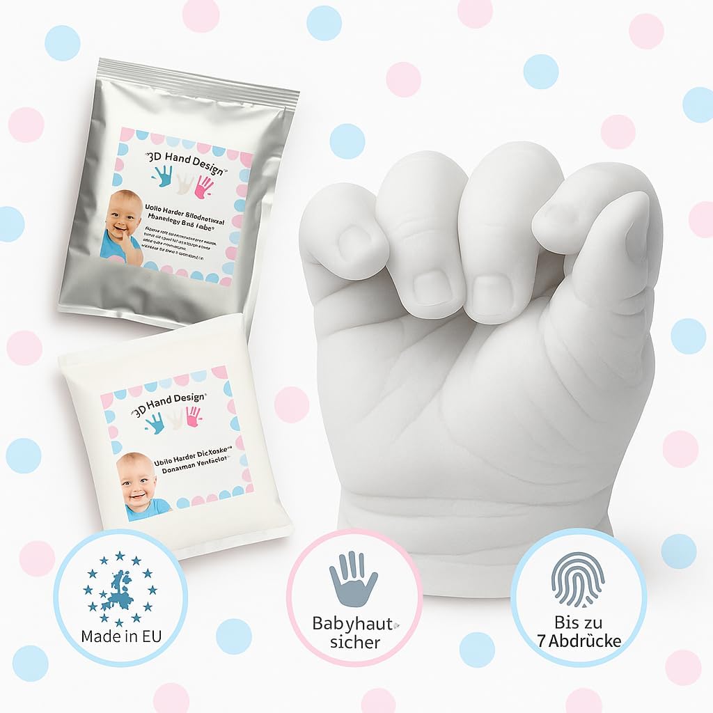 Lucky Hands® Kinder Handabdruck Gipsabdruck | 1–6 Jahre | max. 5 Abdrücke | 450g Abformpulver + 1.00