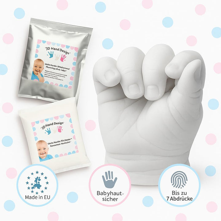 Lucky Hands® Kinder Handabdruck Gipsabdruck | 1–6 Jahre | max. 5 Abdrücke | 450g Abformpulver + 1.00
