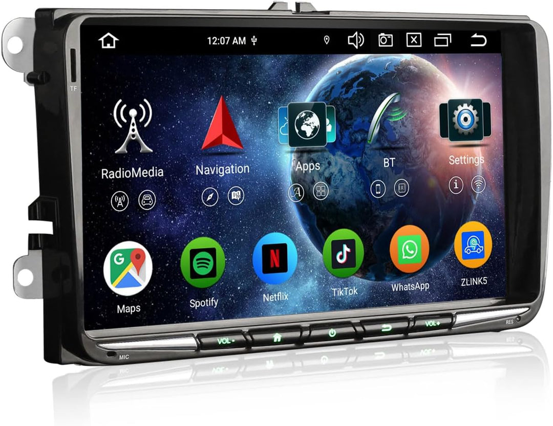 Erisin 8-Kern 4GB+64GB 9 Zoll Android 14 Autoradio Bluetooth GPS Navi für VW Polo 6R Passat B6 Golf