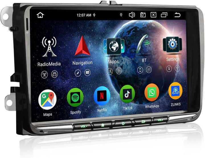 Erisin 8-Kern 4GB+64GB 9 Zoll Android 14 Autoradio Bluetooth GPS Navi für VW Polo 6R Passat B6 Golf