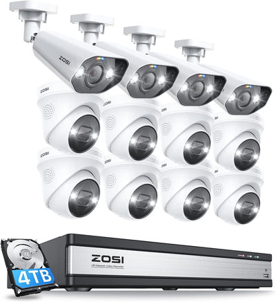 ZOSI 16CH 4K Überwachungskamera Set, Videoüberwachung mit 12X 4K PoE IP Kamera und 4K 4TB HDD NVR, 2