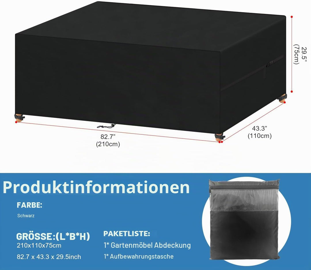 VANSHEIM Gartenmöbel Abdeckung Wasserdicht 210x110x75cm, Winterfest Abdeckplane Gartenmöbel, 420D Ox