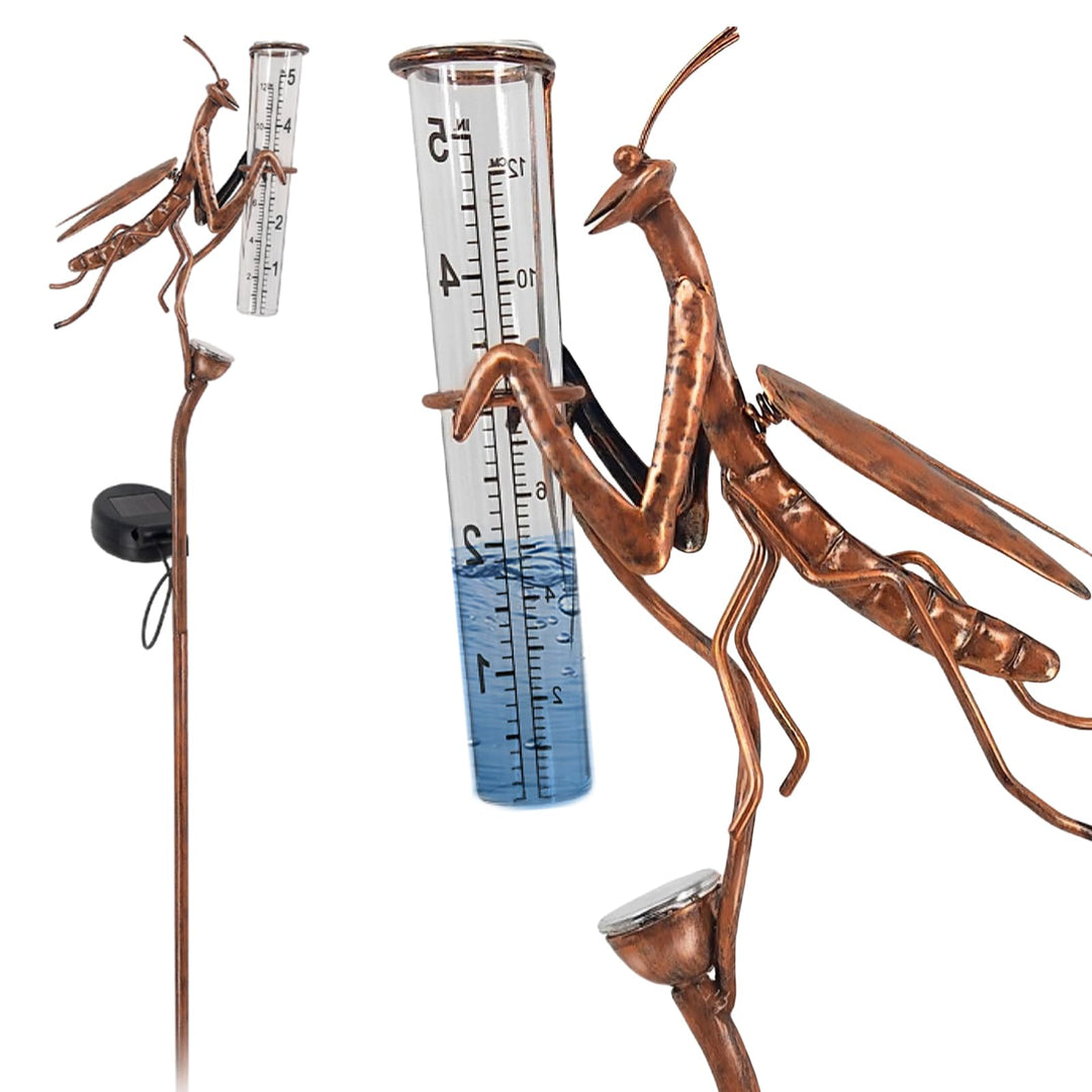 Solarbetriebener Regenmesser, Regenmesser für Garten, 61CM Niederschlagsmesser mit Erdspiess, Dekora