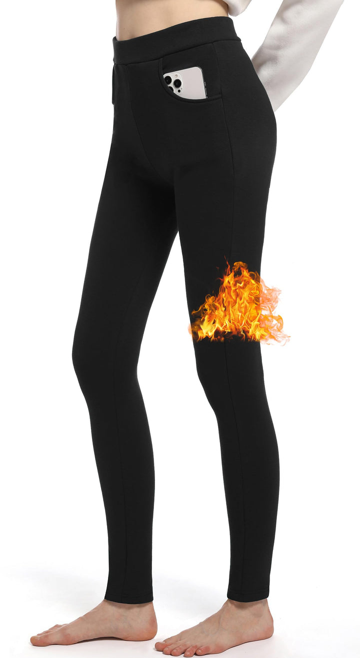 LYRIKER Baumwolle Thermo Leggings mit Taschen, Gefütterte High Waist Damen Winter Leggings mit Fleec