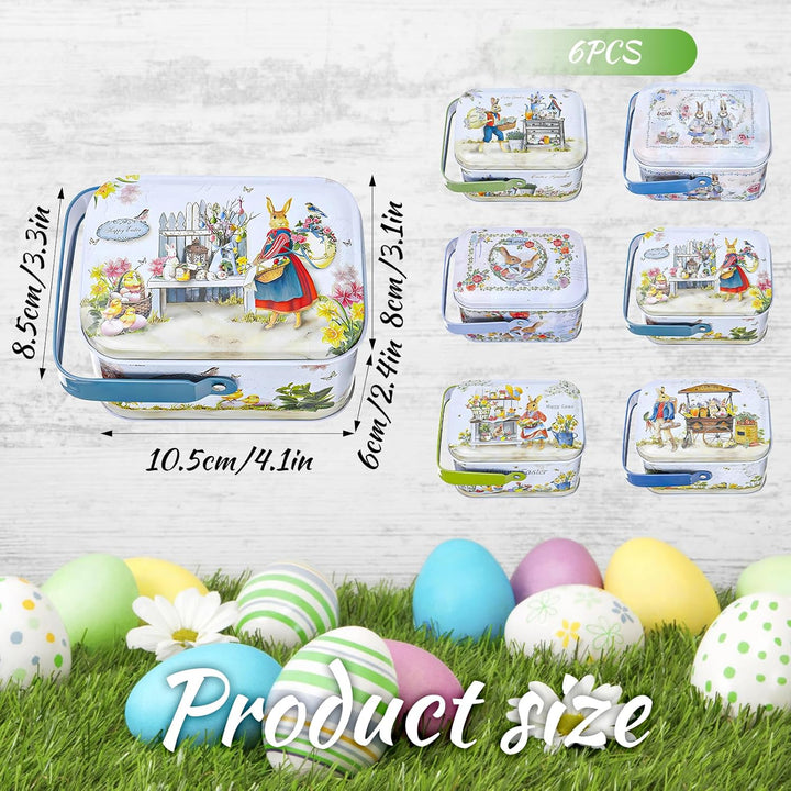 Ostern Keksdose Gebäckdose mit Deckel, 6pcs Ostereier Metalldosen Set, Osterhasen-Keksdose mit Henke