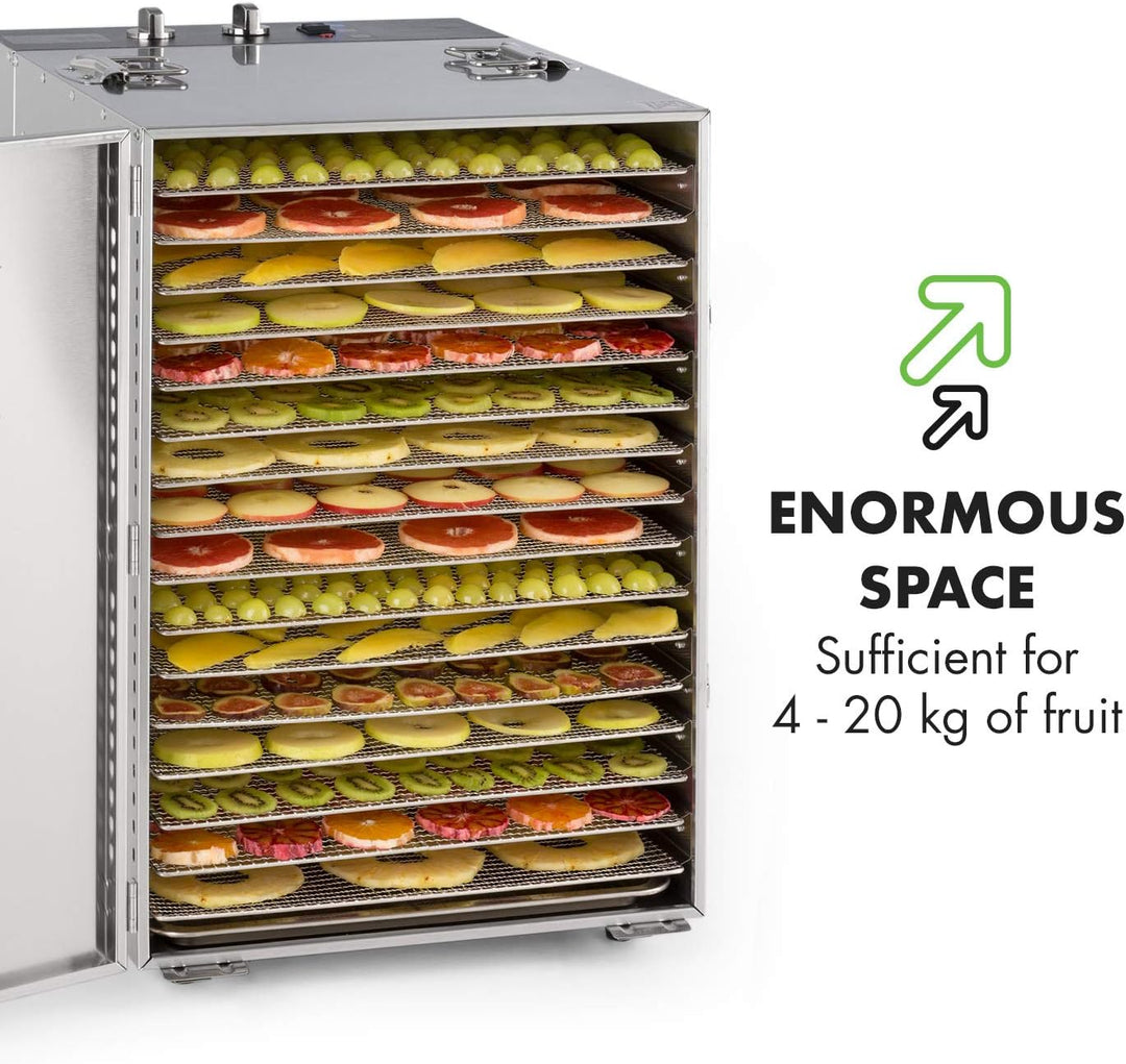 Klarstein Master Jerky - Dörrautomat, Dehydrator stufenlos regelbare Temperatur von 40-90 °C, 15h-Ti