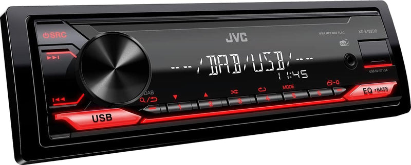 JVC KD-X182DB USB-Autoradio mit DAB+ (USB, AUX-In, 1 x Pre-Out 2,5V, Soundprozessor, 4x50 W, Tastenb