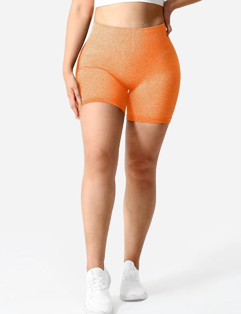 Yiifit Damen Nahtlose Scrunch Lächeln Kontur Yoga Laufen Sport aktiv Übung Fitness-Shorts Orange L,