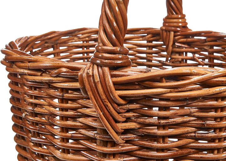 Kobolo Treppenkorb Korb Henkelkorb aus Rattan geflochten - lacak - mit Henkel Braun, Braun