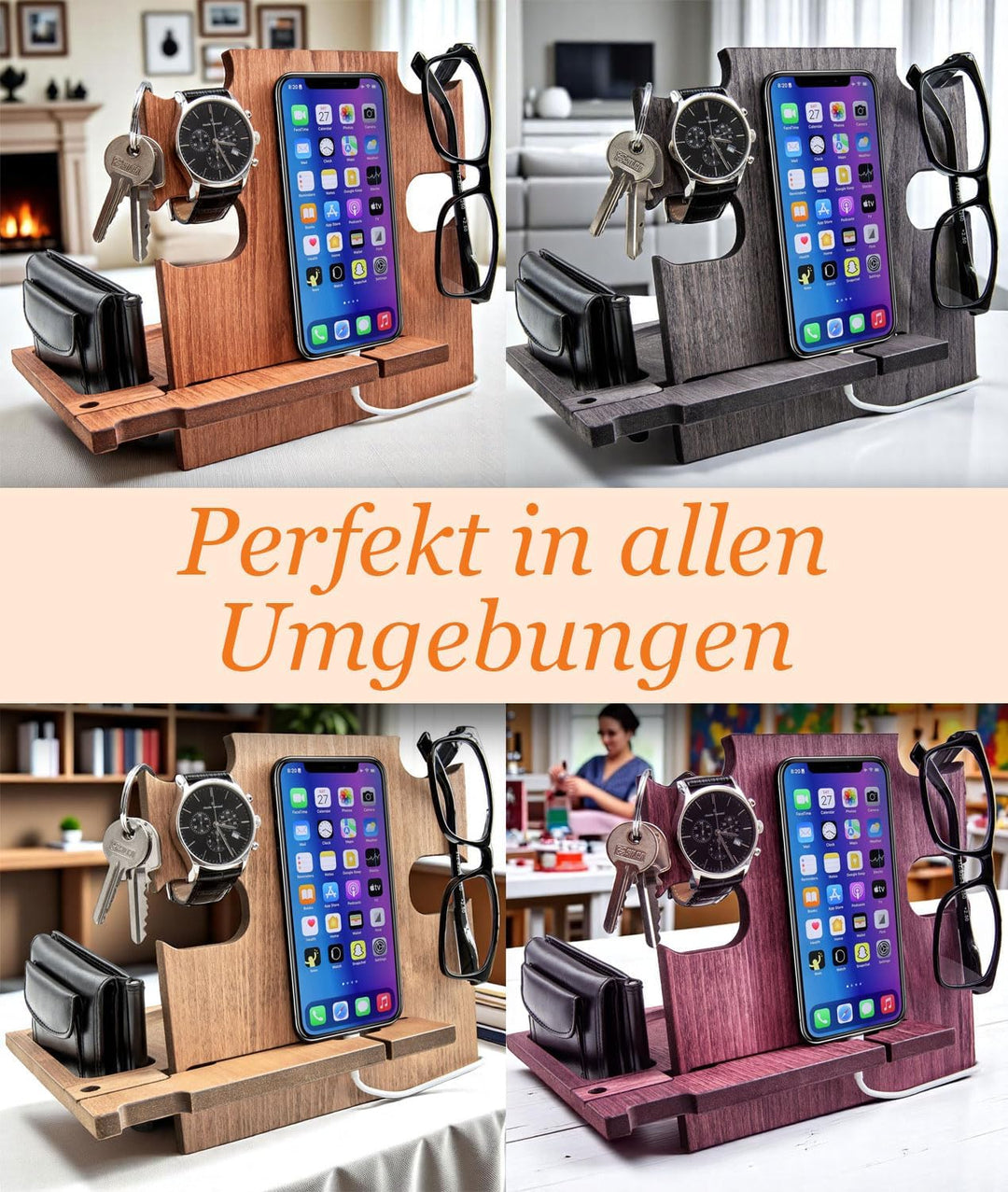 Docking Station personalisiert – Kreatives Geschenk für Männer zum Geburtstag – Holz Organizer mit G