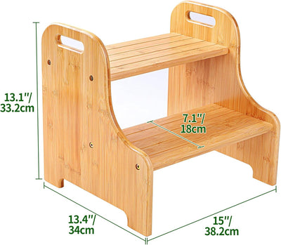 VaeFae Tritthocker aus Bambus, 2 Stufen, rutschfest, mit 2 Griffen Natural, Natural