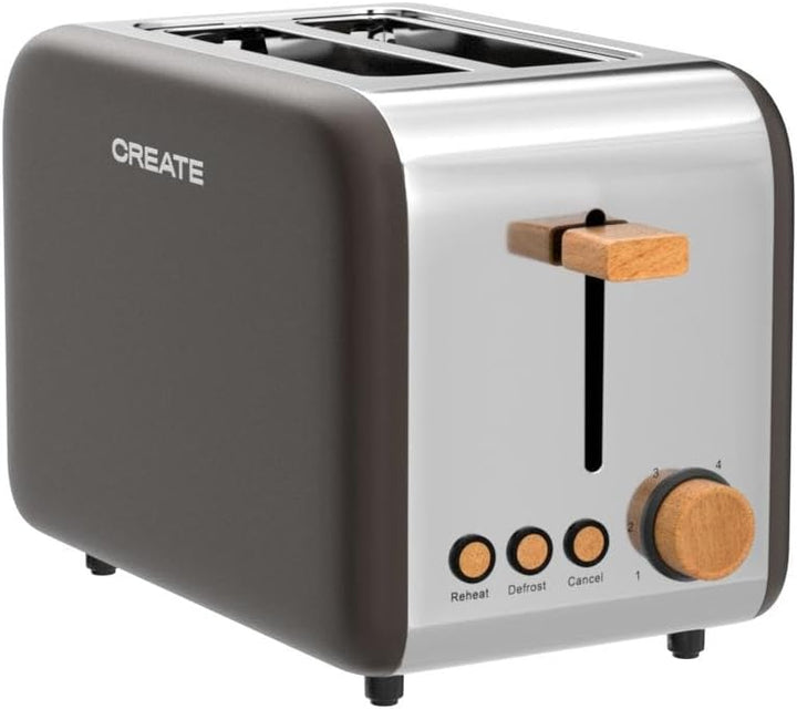 CREATE/TOAST RETRO/Toaster Schwarz / 6 Leistungsstufen, Krümelschublade, Thermostat, Auftauen, Aufwä