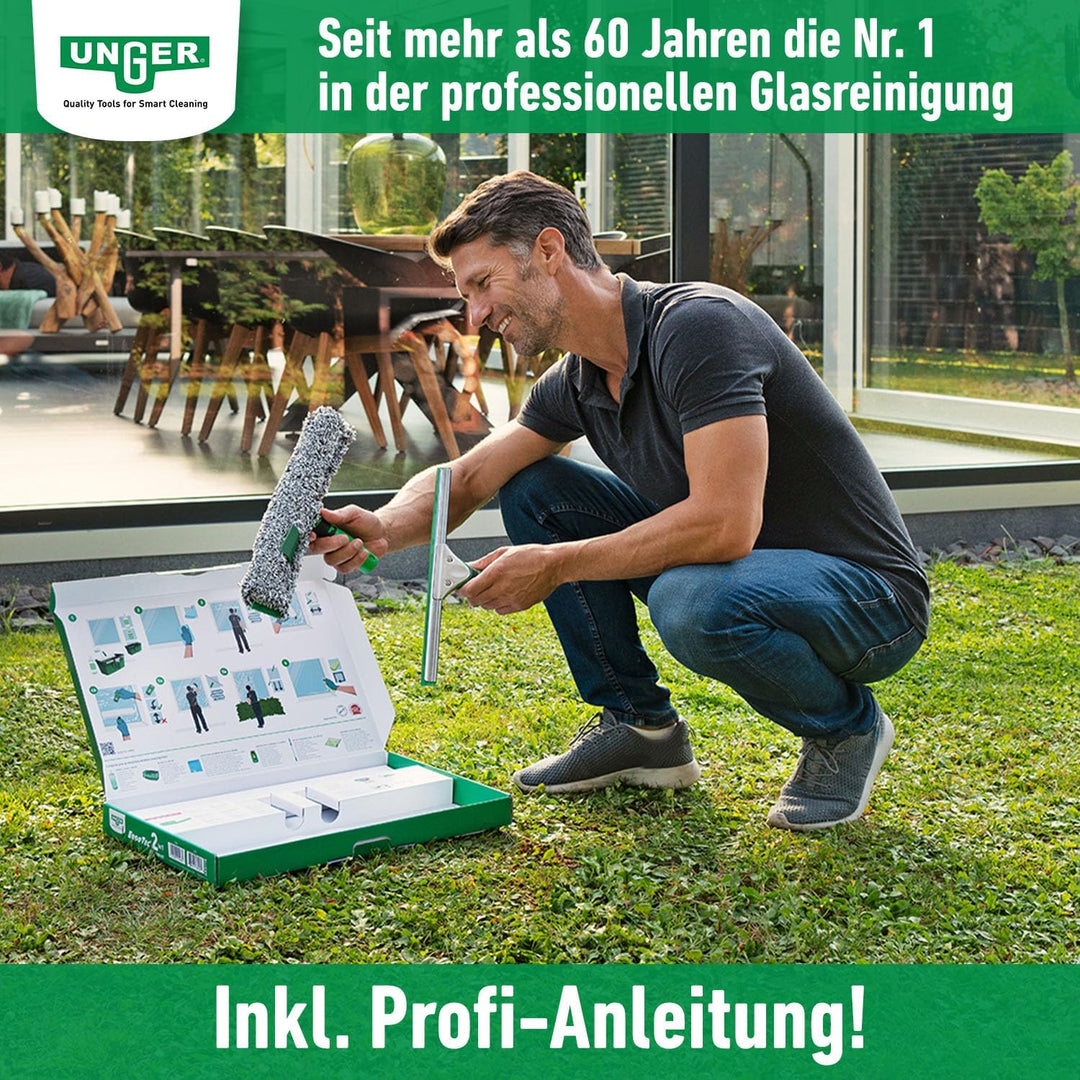Unger Fenster Reinigungs-Set (Fensterwischer, Trägerteil, Mikrofaser-Bezug, Eimer 18 L, Breite 35 cm