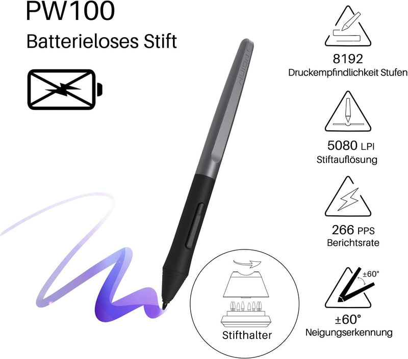 HUION HS610 Battery-Free Graphics Tablet, 12+16 Programmable ExpressKeys, 8192 Levels, 5080LPI with