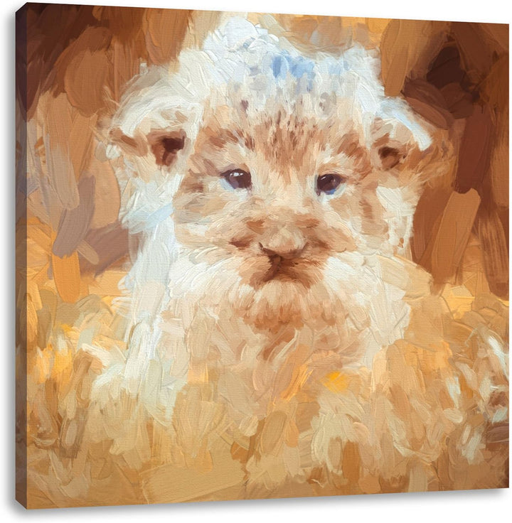 Pixxprint Niedliches Löwenbaby als Leinwandbild | Grösse: 70x70 cm | Wandbild | Kunstdruck | fertig