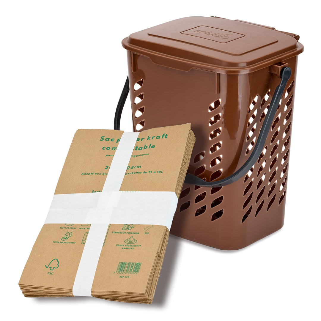 Komposteimer für die Küche, 10 l + 20 kompostierbare Kraftbeutel, für organische Abfälle – Bio-Luft-