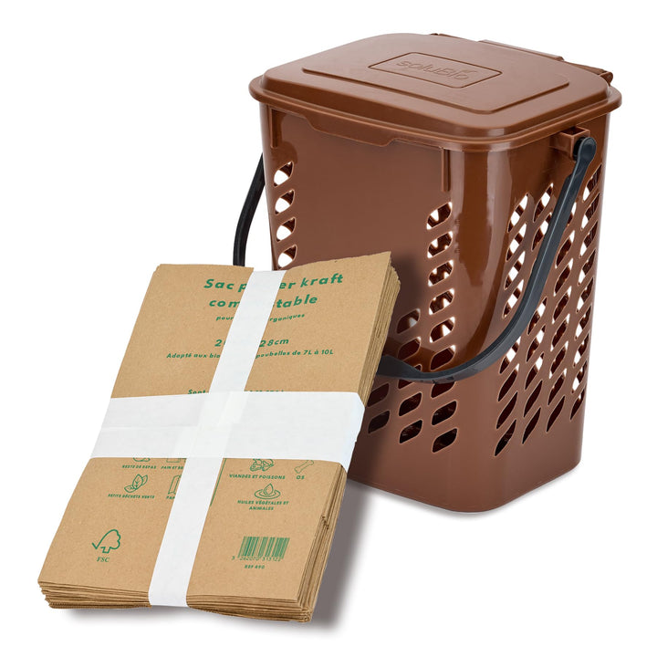 Komposteimer für die Küche, 10 l + 20 kompostierbare Kraftbeutel, für organische Abfälle – Bio-Luft-