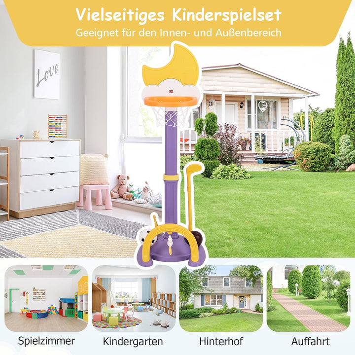 COSTWAY 4 in 1 Kinder Basketballkorb Set, Basketballständer höhenverstellbar mit Basketball & Fussba
