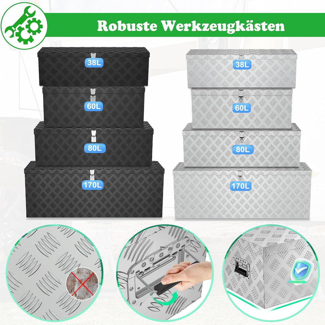 SUBTLETY 170L Aluminium Werkzeugkästen mit 2 Schlüssel Abschliessbare Transportbox Wasserdichte Meta