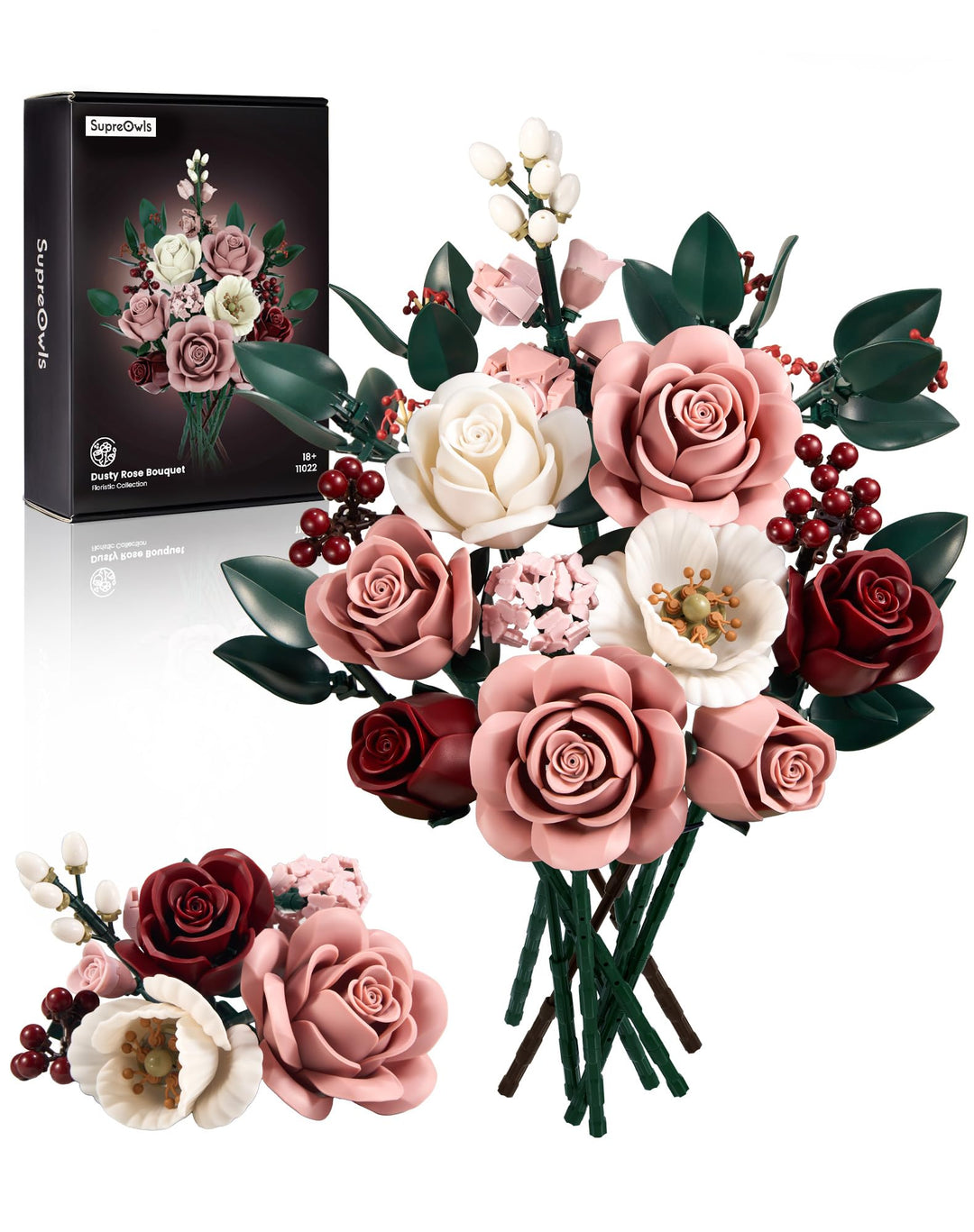 Millionspring Rosa Rosenstrauss-Bausatz, Rosa Künstliche Rosen, Geschenke für Ihn Sie zur Valentinst