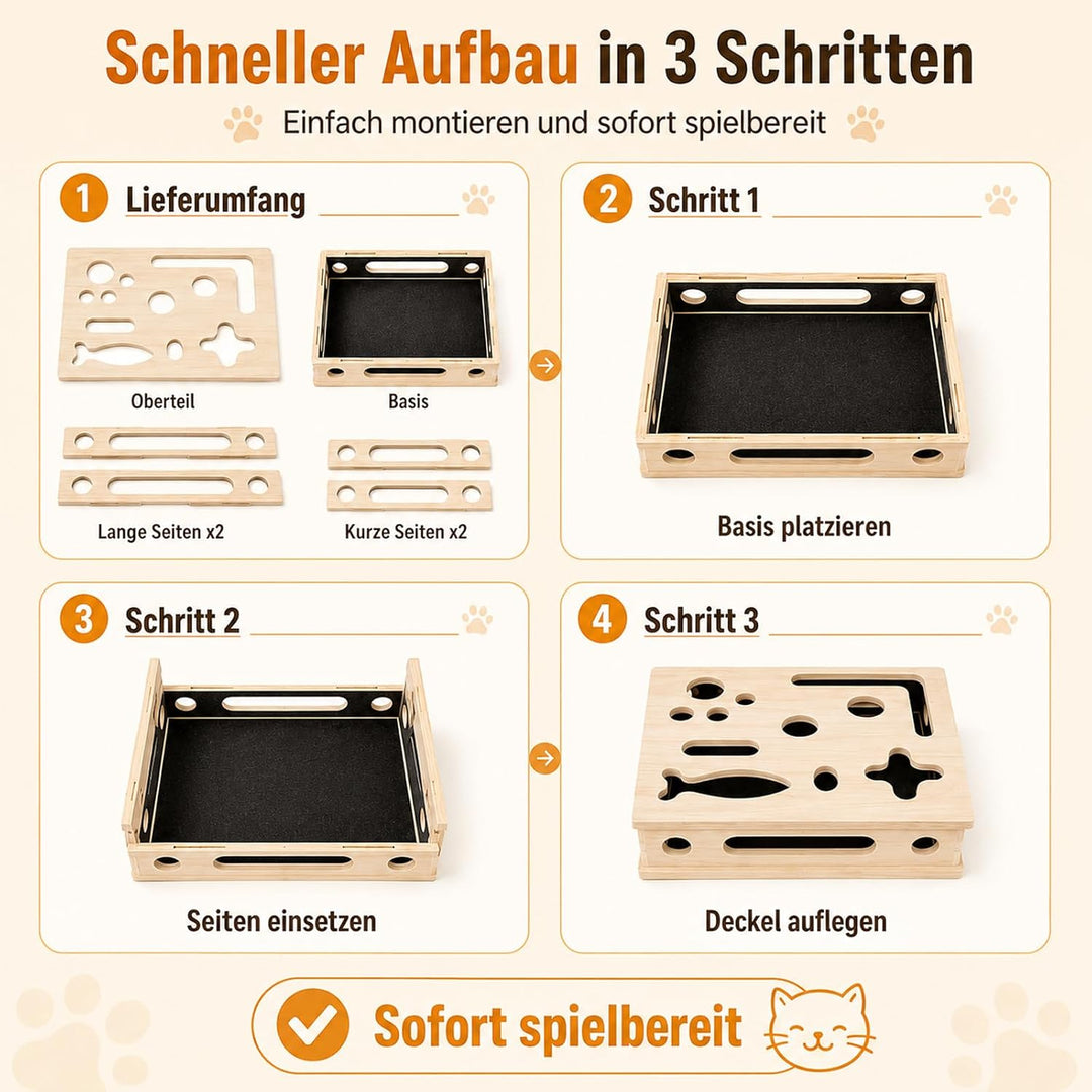 2-in-1 Kratzpuzzle mit Sandpapier, Katzenkratzpuzzle Anreicherungsbox, Katzen Kratzbrett, Interaktiv