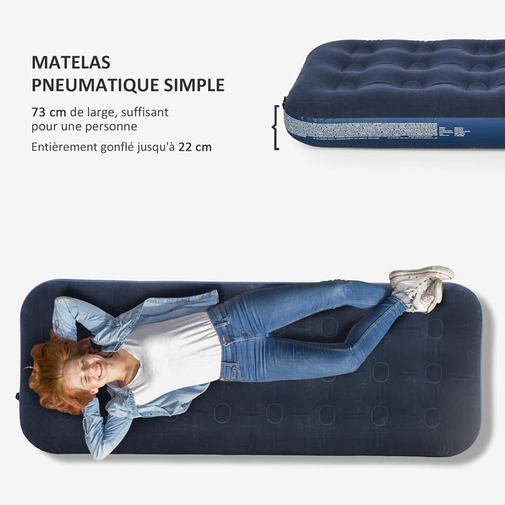 Outsunny Tragbare einfache Luftmatratze Luftbett mit integrierter Handpumpe, beflockte Oberfläche, f