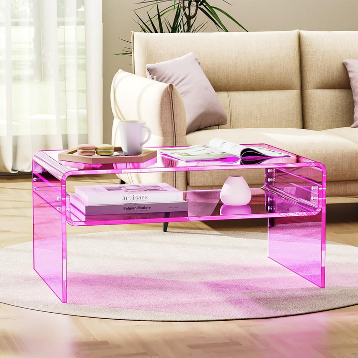 Acryl Couchtisch, Durchsichtig Acrylglas Couch Tisch für Wohnzimmer, Rosa, 80 x 50 x 38 cm Rosa 80 x