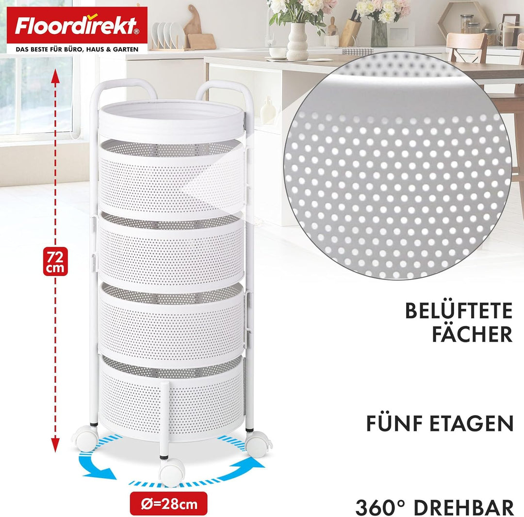 Floordirekt Rollwagen, Badregal, Badezimmerregal mit 5 Ebenen, Nischenregal, Regal schmal, Nischenwa