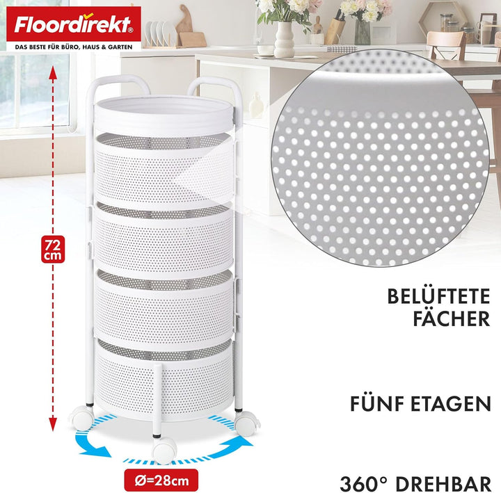 Floordirekt Rollwagen, Badregal, Badezimmerregal mit 5 Ebenen, Nischenregal, Regal schmal, Nischenwa