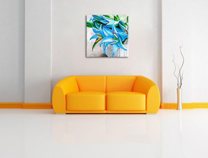 Pixxprint schöne Blaue Blumen im Körbchen, Format: 70x70 auf Leinwand, 70x70