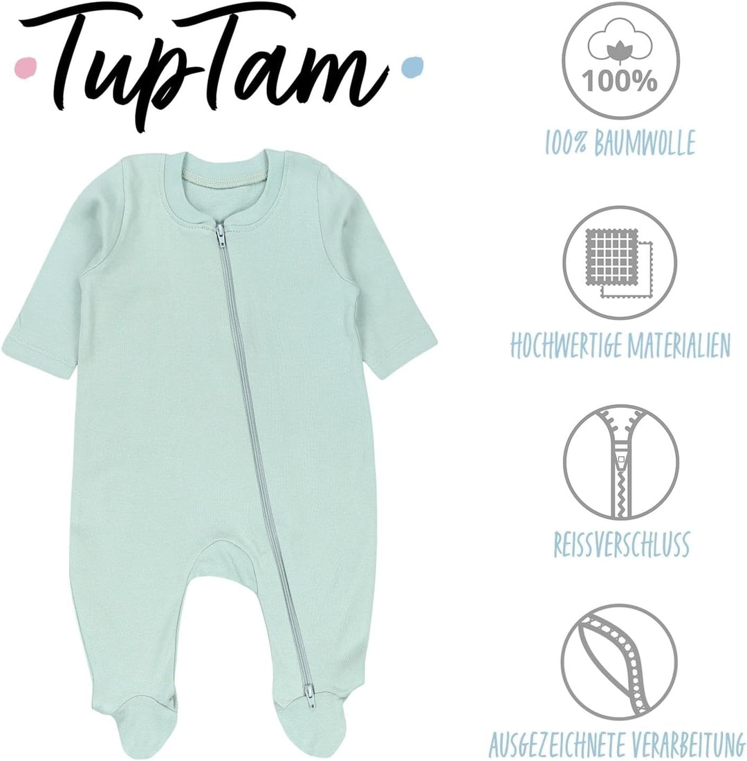 TupTam Unisex Schlafstrampler 3er Pack Baumwolle mit Reissverschluss 56 Salbeigrün Beige Punkte, 56