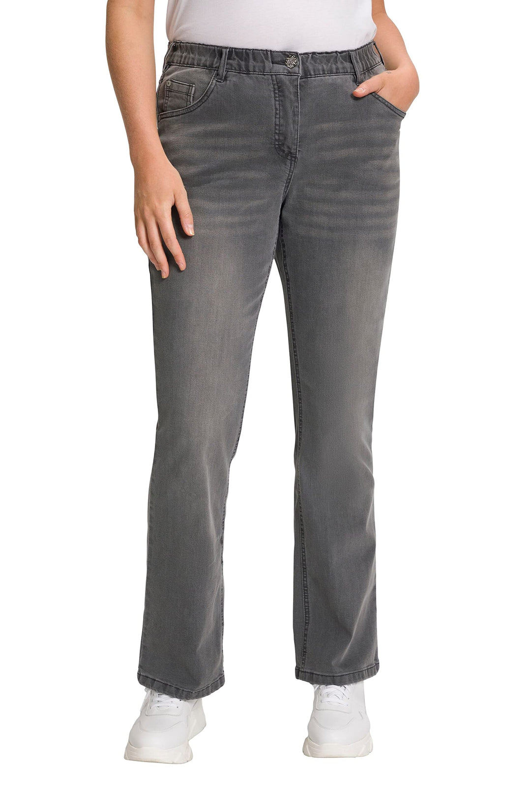 Ulla Popken Damen Bootcut Jeans 40W / 32L Hellgrau Denim, 40W / 32L Hellgrau Denim