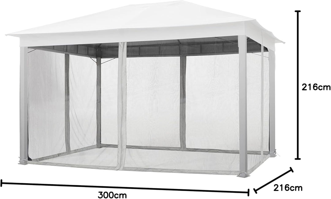 Moskitonetz für Gartenpavillon Sunset Classic 3x4 m - Polyester - Insektengitter inkl. Ringe, mit Re