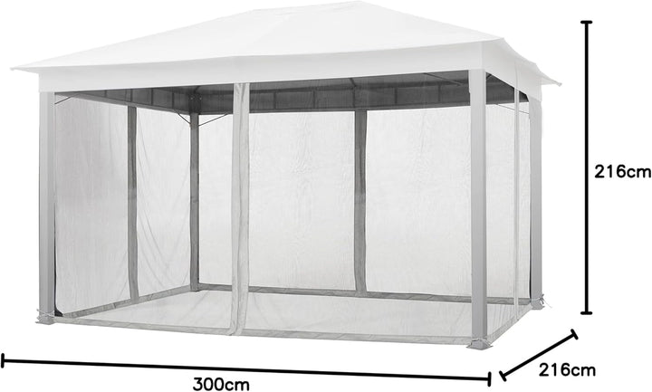 Moskitonetz für Gartenpavillon Sunset Classic 3x4 m - Polyester - Insektengitter inkl. Ringe, mit Re