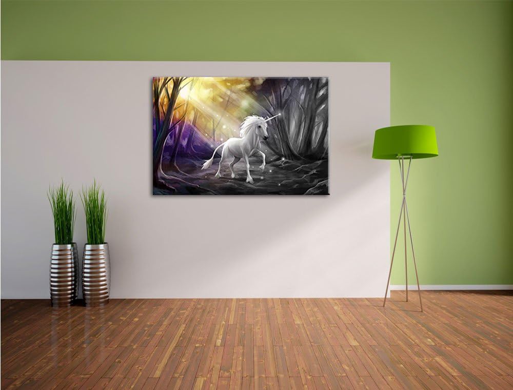 Pixxprint Einhorn im Märchenwald als Leinwandbild/Grösse: 100x70 cm/Wandbild/Kunstdruck/fertig bespa