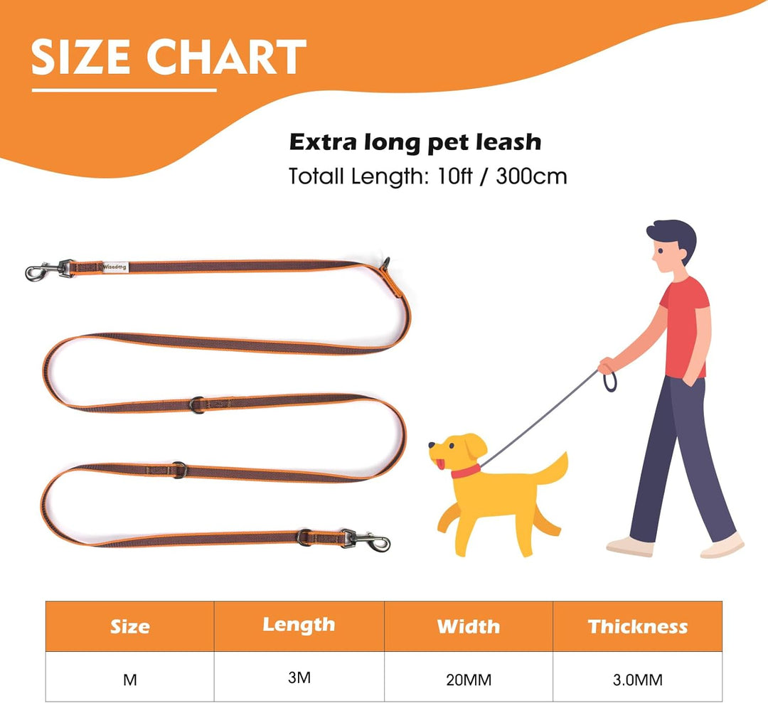 Wisedog 3m Orange doppelendige gummierte Hundeleine Leichtgewichtige Hands Free Leine für Hund rutsc
