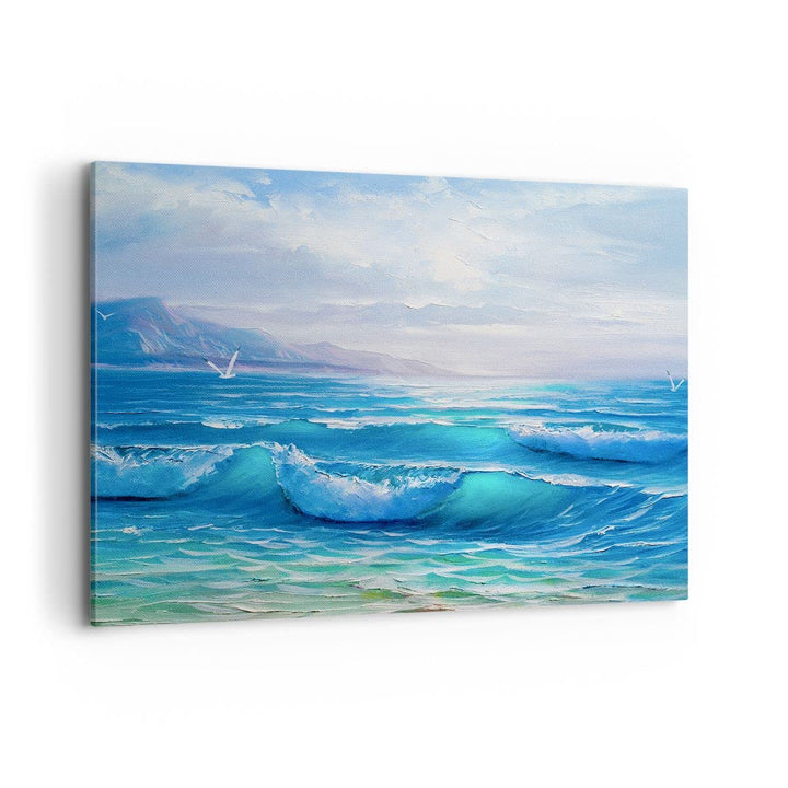 Bilder auf Leinwand 100x70cm Leinwandbild mit Rahmen Meer Welle Möwe Gross Wanddeko Bild Schlafzimme