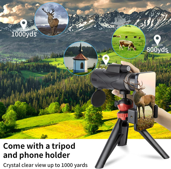 GOHHME 12 X 50 HD Monokular Teleskop, Monokulare Fernrohr Erwachsene mit Smartphone-Halter und Upgra