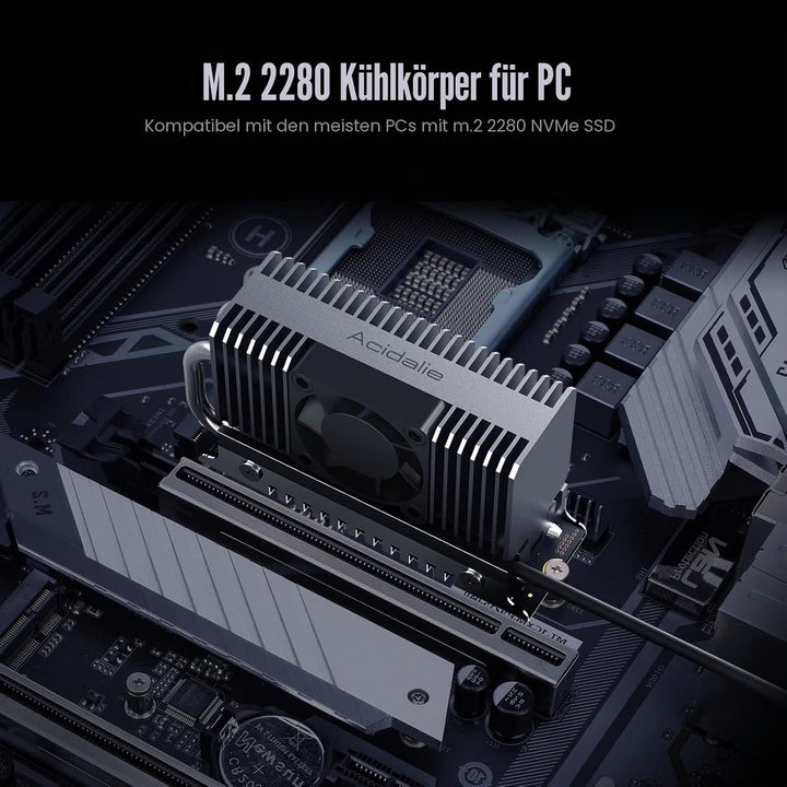 M.2 Kühlkörper, SSD Kühler für PCIe NVMe oder SATA M2 2280 SSD Kühlung mit Lüfter
