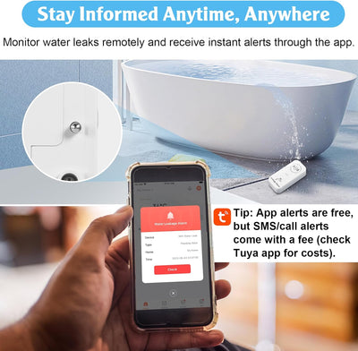 WiFi Wassermelder Wasseralarm(2,4 G WiFi), 90 dB Wassersensor Alarm und App Alarm, kabelloser Wasser