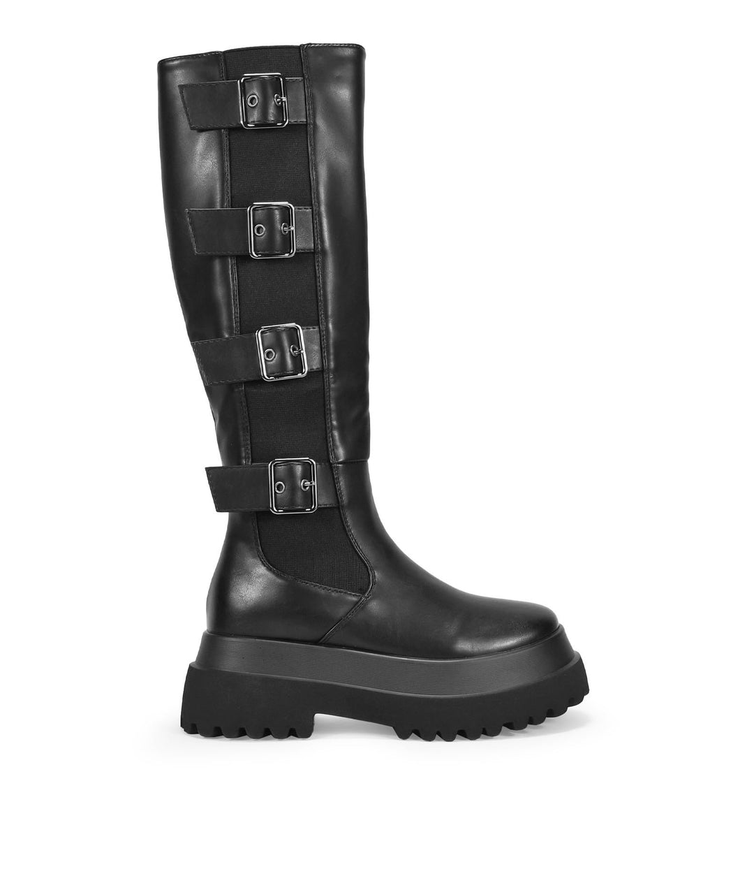 BOSANOVA Schwarze Damen-Stiefel mit seitlichem Gummizug, Riemen mit verstellbaren Schnallen und 6,5