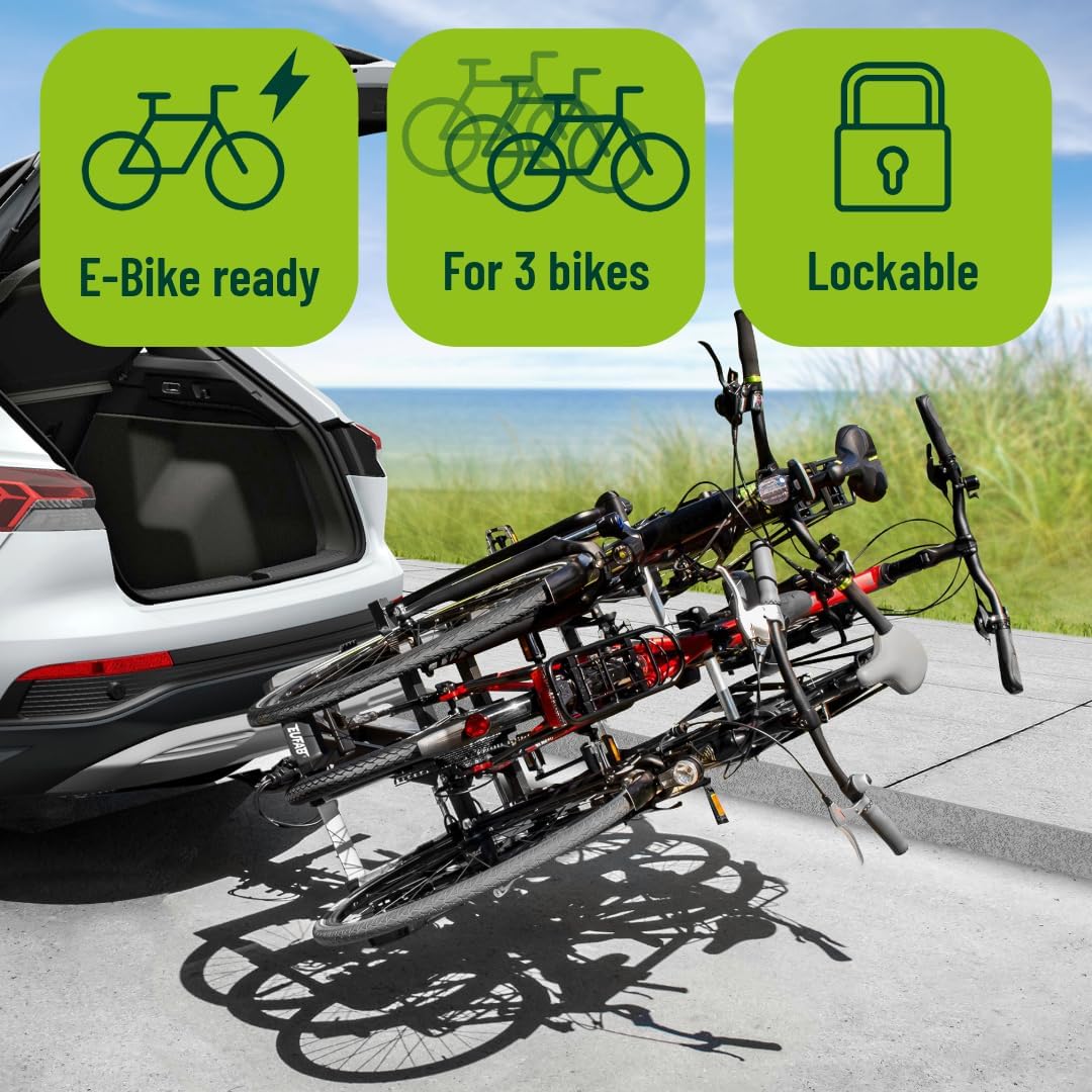 EUFAB 11522 Fahrradträger PREMIUM 3, für Anhängekupplung, klappbar, für 3 Fahrräder, schwarz, silber
