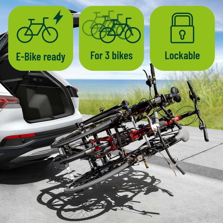 EUFAB 11522 Fahrradträger PREMIUM 3, für Anhängekupplung, klappbar, für 3 Fahrräder, schwarz, silber