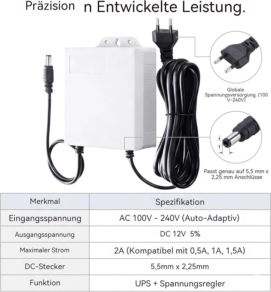 Mini UPS 12V 2A für WLAN Router und Glasfaser Modem, Unterbrechungsfreie Stromversorgung 5400mAh mit