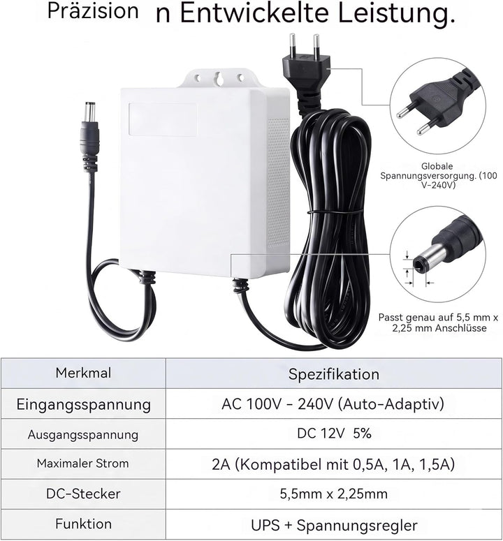 Mini UPS 12V 2A für WLAN Router und Glasfaser Modem, Unterbrechungsfreie Stromversorgung 5400mAh mit