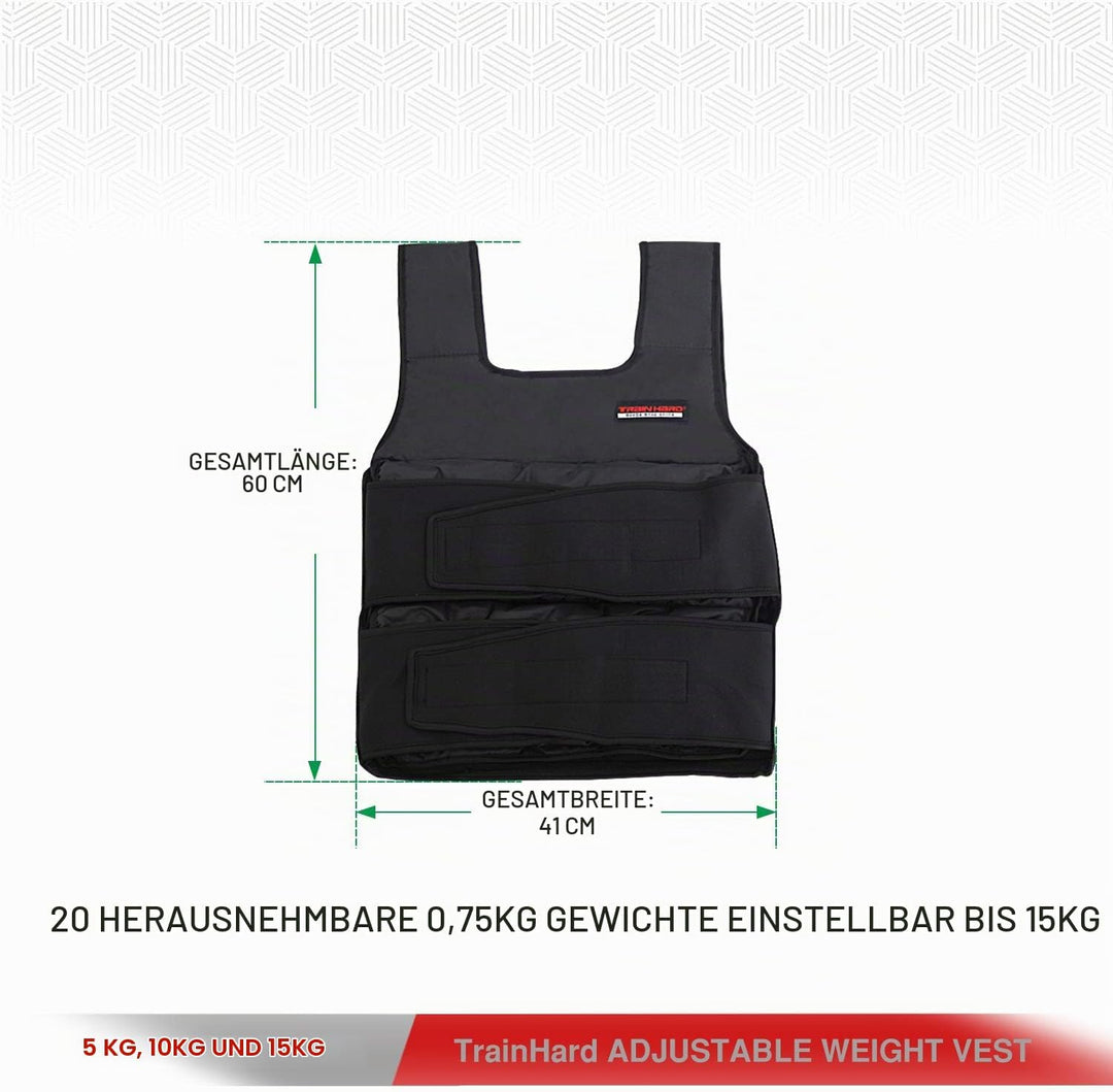 TrainHard 5 kg / 10 kg / 15 kg Verstellbare Gewichtsweste, Trainingsweste für Krafttraining, Laufen,