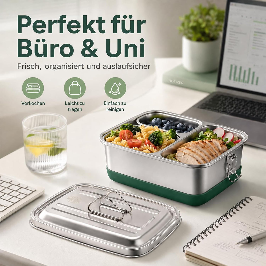 2000ml Premium Edelstahl Brotdose, Lunchbox Auslaufsicher Saucenbehälter