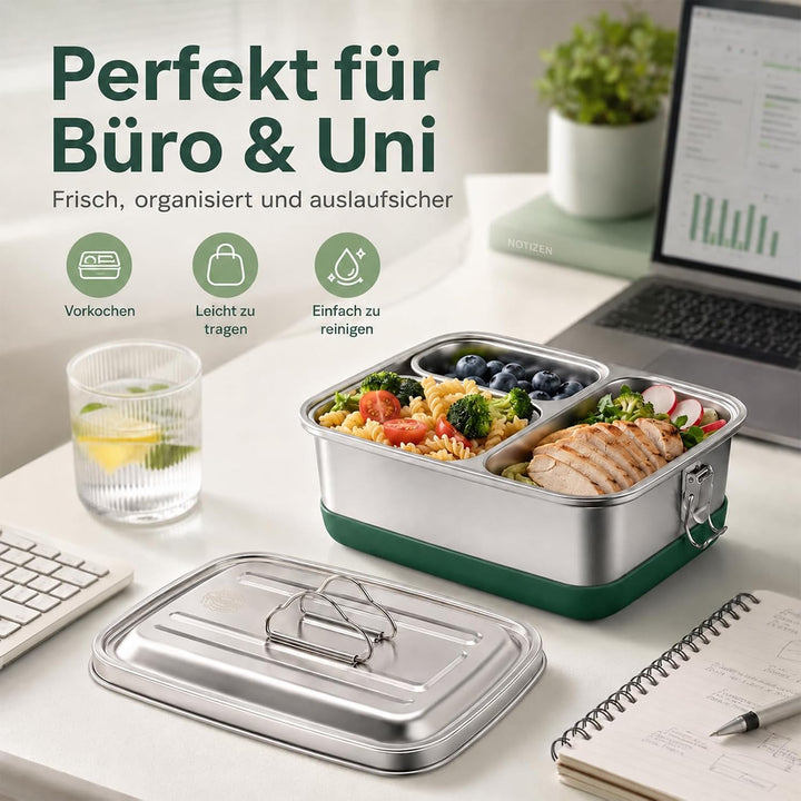 2000ml Premium Edelstahl Brotdose, Lunchbox Auslaufsicher Saucenbehälter