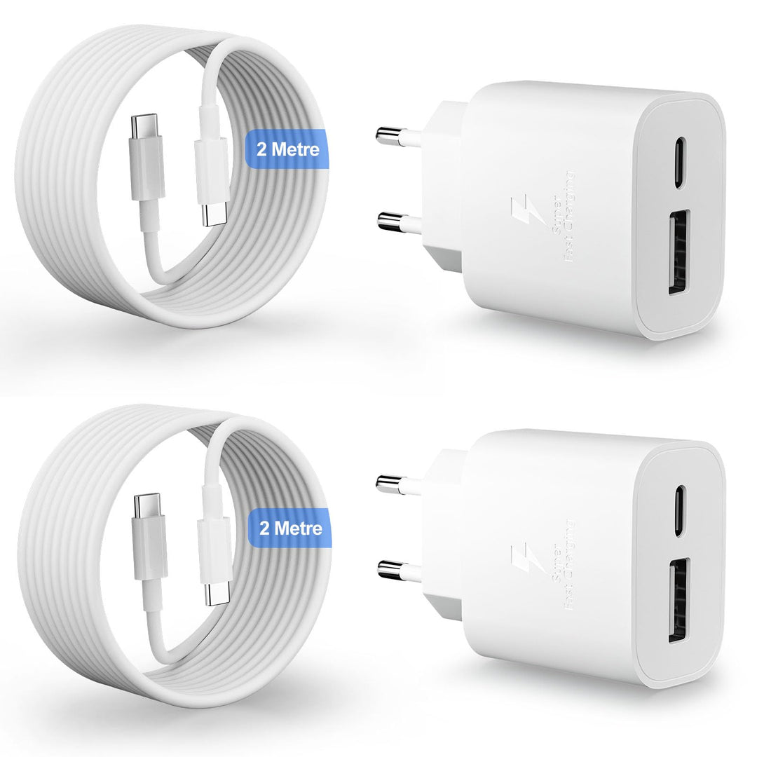 2er-Pack 25W USB C Ladegerät, 2 Port Schnellladegerät PD und QC3.0 Type C Netzteil Stecker für Apple