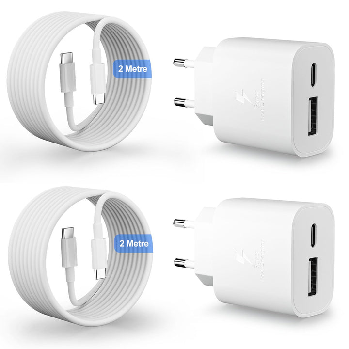 2er-Pack 25W USB C Ladegerät, 2 Port Schnellladegerät PD und QC3.0 Type C Netzteil Stecker für Apple
